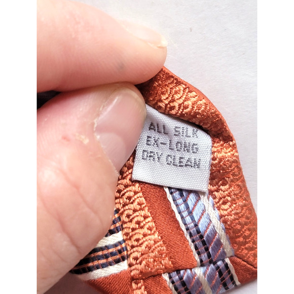 2 Burma Bibas Extra Long 100% Silk Neckties Orange/Copper Stripe & Blue Paisley - Picture 4 of 5